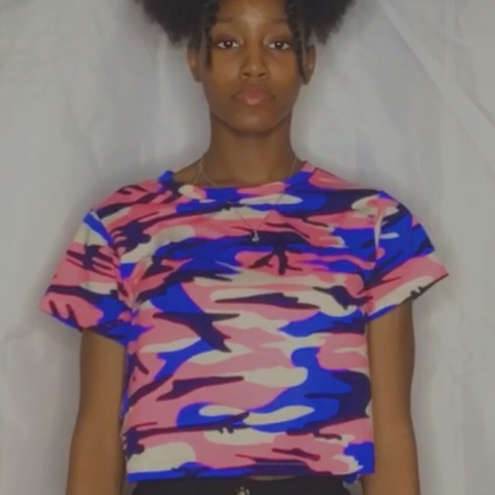 Pink & Blue Camo Crop Top